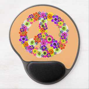 Peace Sign Floral on Peach Gel Mouse Pad
