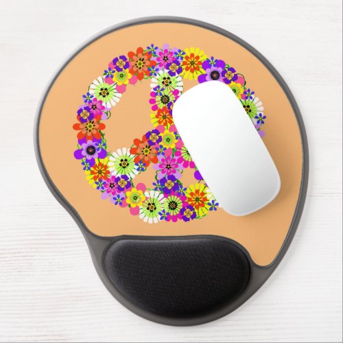 Peace Sign Floral on Peach Gel Mouse Pad