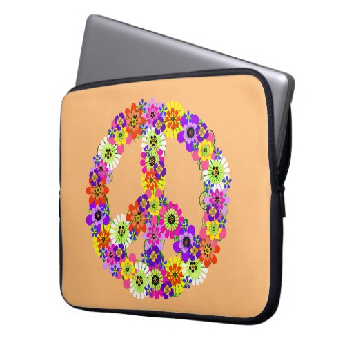 Peace Sign Floral on Peach Laptop Sleeve