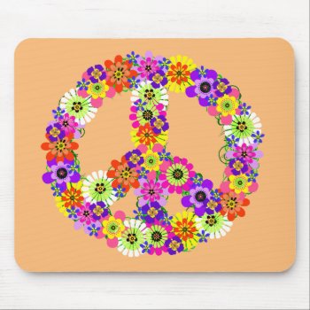 Peace Sign Floral On Peach Mouse Pad by Mistflower at Zazzle