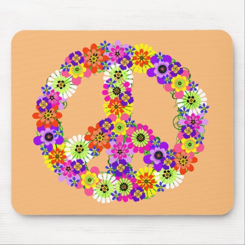 Peace Sign Floral on Peach Mouse Pad