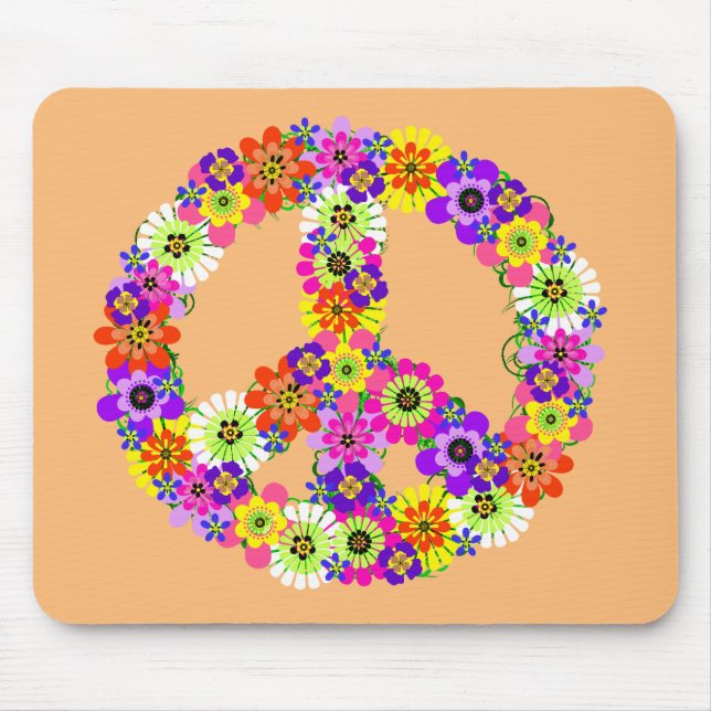 Peace Sign Floral on Peach Mouse Pad (Front)