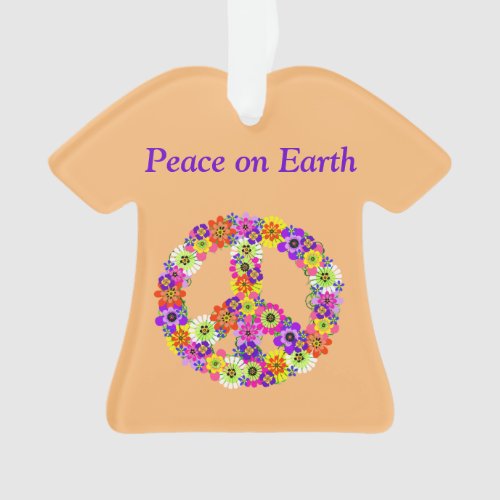 Peace Sign Floral on Peach Ornament