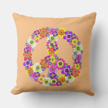 Peace Sign Floral On Peach Outdoor Pillow by Mistflower at Zazzle