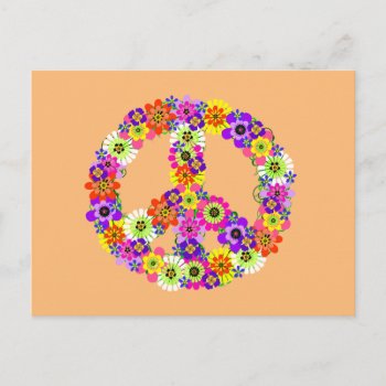 Peace Sign Floral On Peach Postcard by Mistflower at Zazzle
