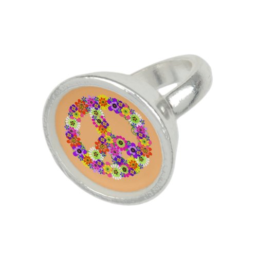 Peace Sign Floral on Peach Ring