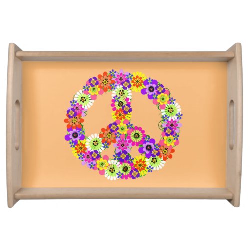 Peace Sign Floral on Peach Serving Tray