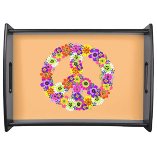 Peace Sign Floral on Peach Serving Tray