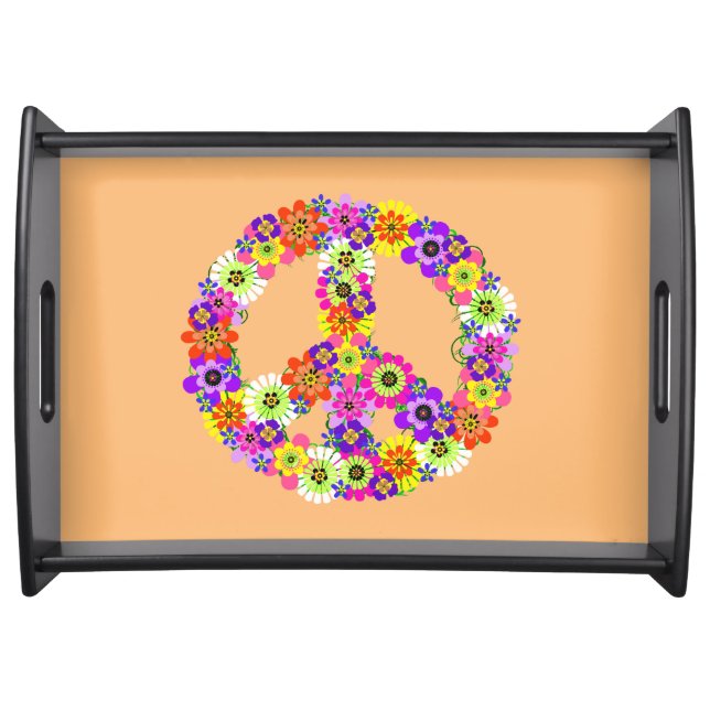 Peace Sign Floral on Peach Serving Tray (Front)
