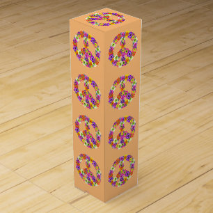 Peace Sign Floral on Peach Wine Gift Box
