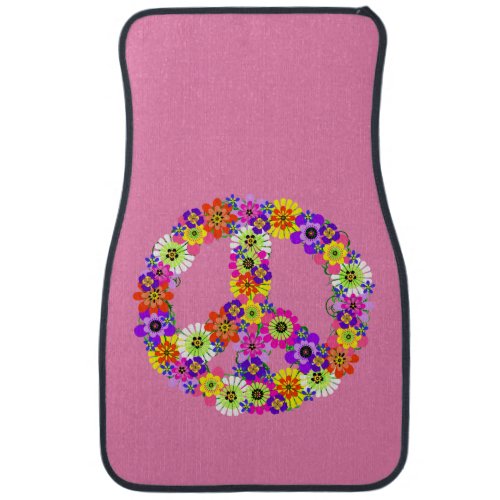 Peace Sign Floral on Pink Car Floor Mat
