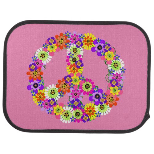 Peace Sign Floral on Pink Car Mat