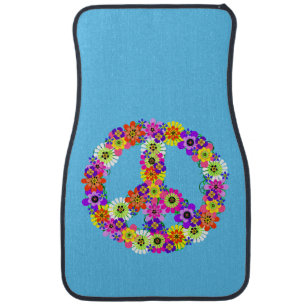Peace Sign Floral on Sky Blue Car Floor Mat