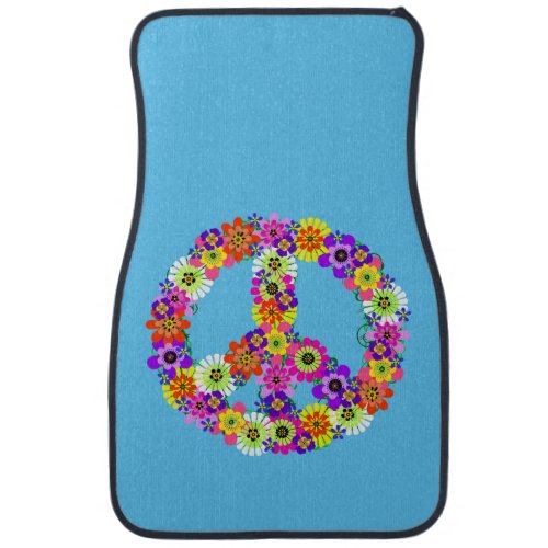 Peace Sign Floral on Sky Blue Car Floor Mat