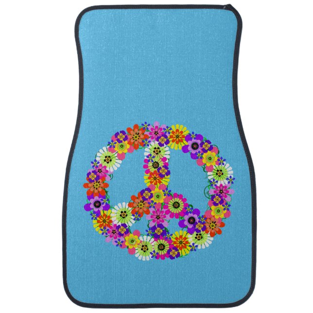 Peace Sign Floral on Sky Blue Car Floor Mat (Front)