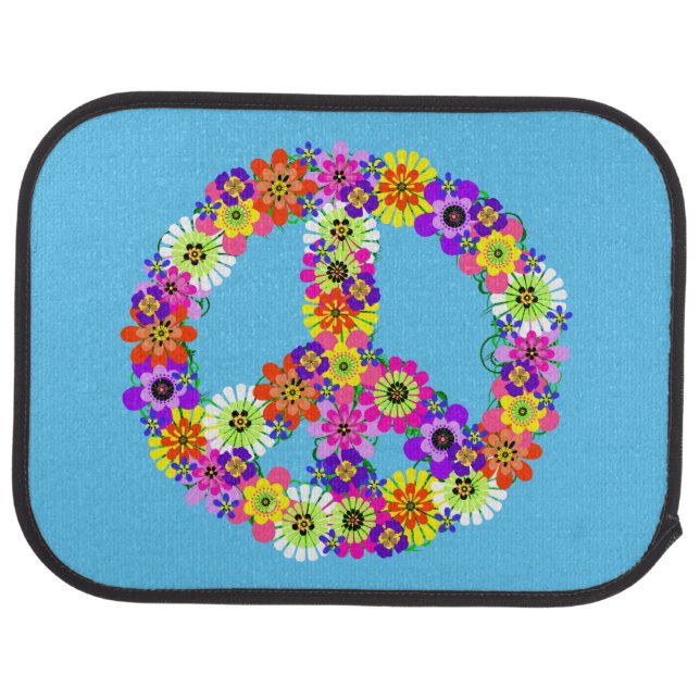Peace Sign Floral on Sky Blue Car Mat (Rear)