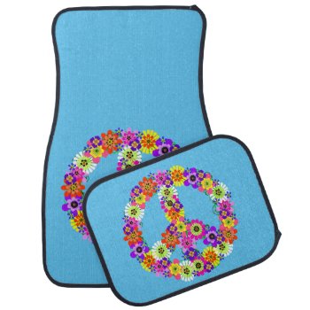 Peace Sign Floral On Sky Blue Car Mat by Mistflower at Zazzle