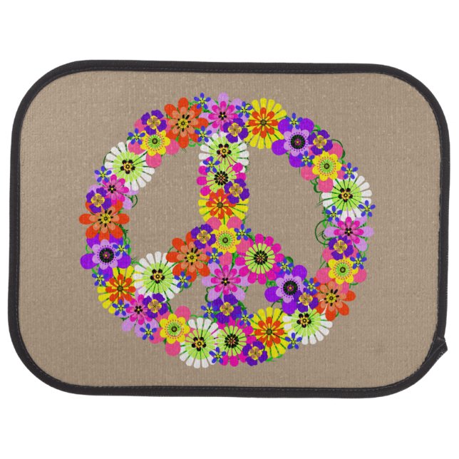 Peace Sign Floral on Tan Car Mat (Rear)