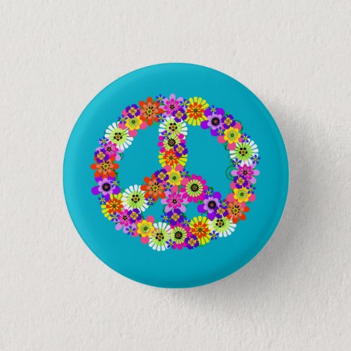 Peace Sign Floral on Turquoise Button