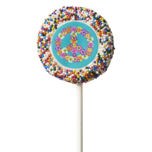 Peace Sign Floral on Turquoise Chocolate Covered Oreo Pop