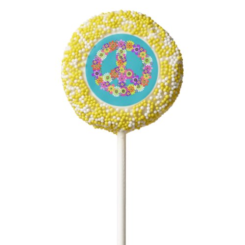 Peace Sign Floral on Turquoise Chocolate Dipped Oreo Pop