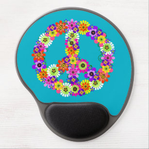 Peace Sign Floral on Turquoise Gel Mouse Pad