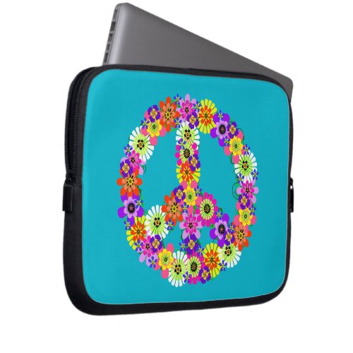 Peace Sign Floral on Turquoise Laptop Sleeve
