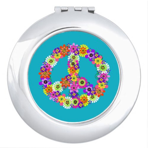 Peace Sign Floral on Turquoise Mirror For Makeup