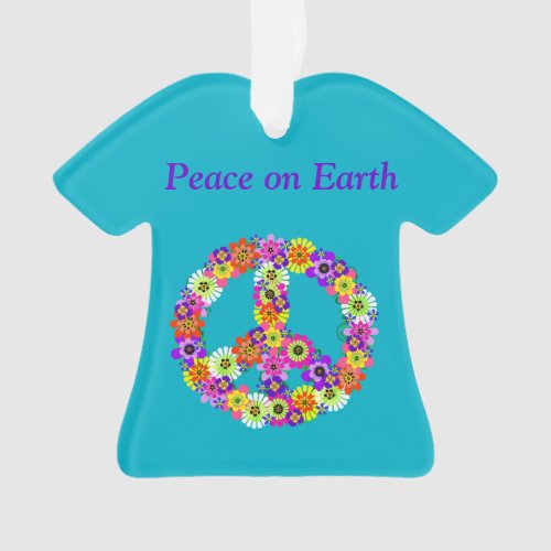 Peace Sign Floral on Turquoise Ornament