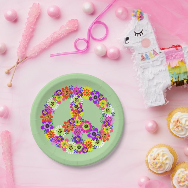 Peace Sign Floral Paper Plates (Party)