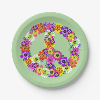 Peace Sign Floral Paper Plates by Mistflower at Zazzle