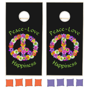 Peace Sign Floral Peace Love Happiness Cornhole Set