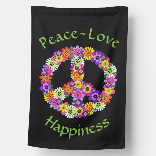 Peace Sign Floral Peace Love Happiness Flag (Front)