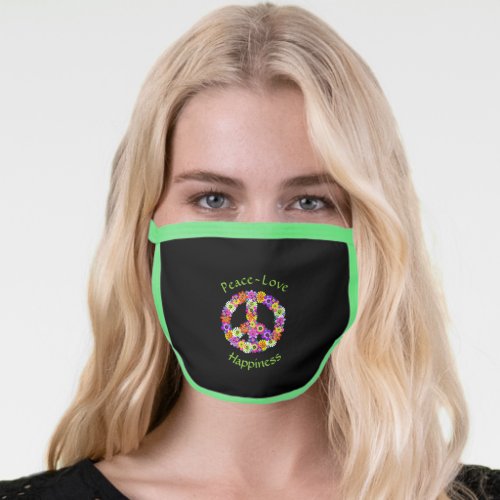 Peace Sign Floral Peace Love Happiness lime green Face Mask