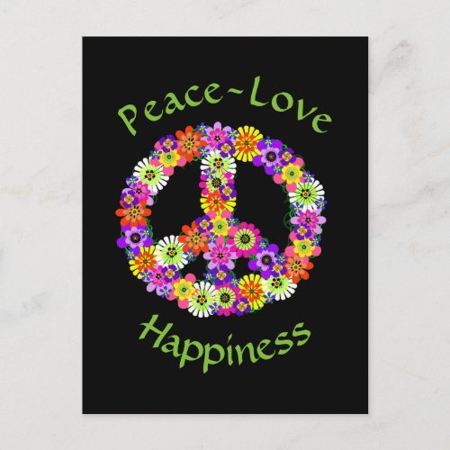Peace Sign Floral Peace Love Happiness Postcard