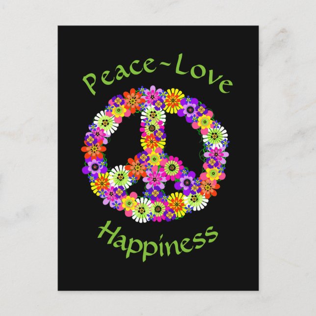Peace Sign Floral Peace Love Happiness Postcard (Front)