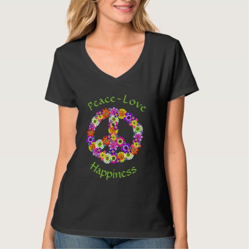 Peace Sign Floral Peace Love Happiness T_Shirt