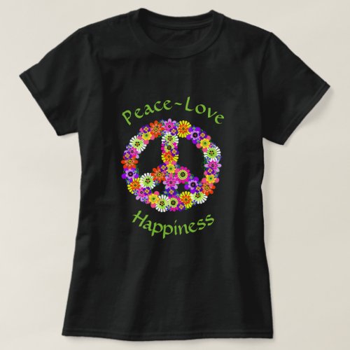 Peace Sign Floral Peace Love Happiness T_Shirt