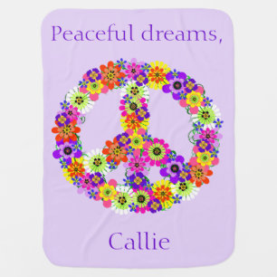 Peace Sign Floral Personalized in Lavender Stroller Blanket