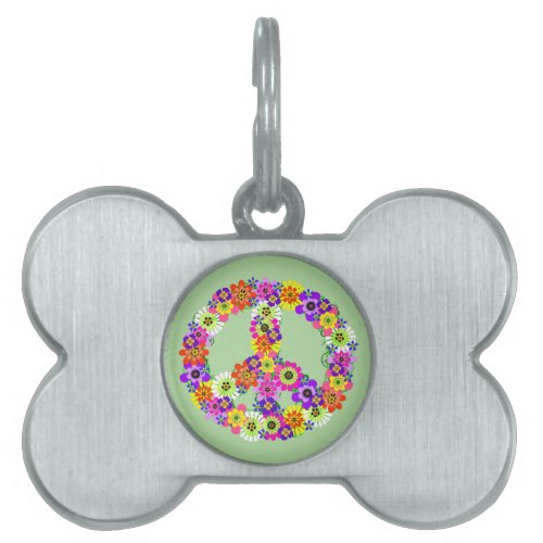 Peace Sign Floral Pet ID Tag