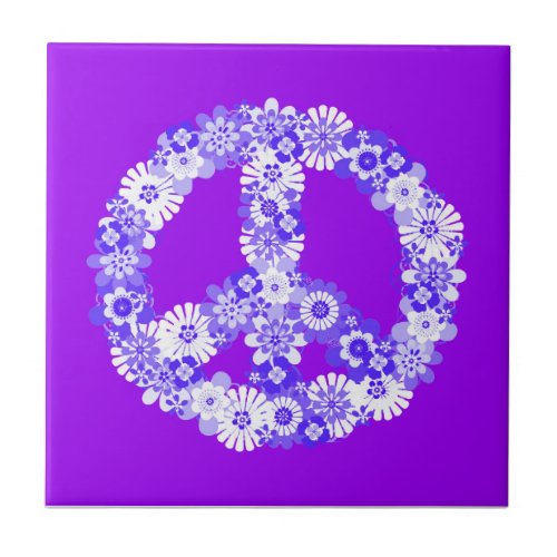 Peace Sign Floral Purple Ceramic Tile