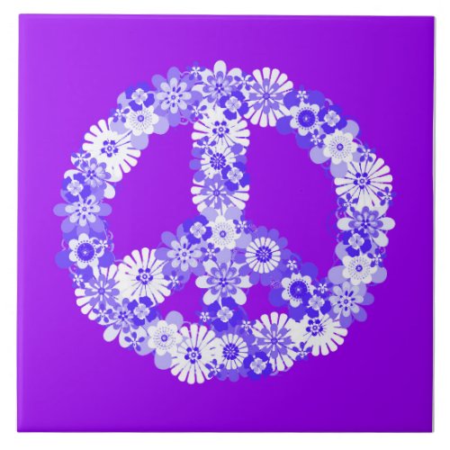 Peace Sign Floral Purple Ceramic Tile