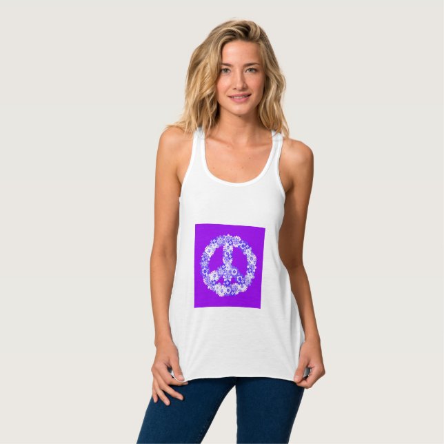 Peace Sign Floral Purple Tank Top (Front Full)
