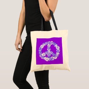 Peace Sign Floral Purple Tote Bag by Mistflower at Zazzle