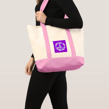 Peace Sign Floral Purple Tote Bag by Mistflower at Zazzle