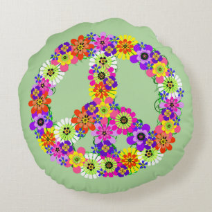 Peace Sign Floral Round Pillow