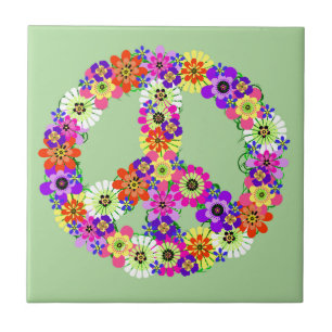 Peace Sign Floral Tile