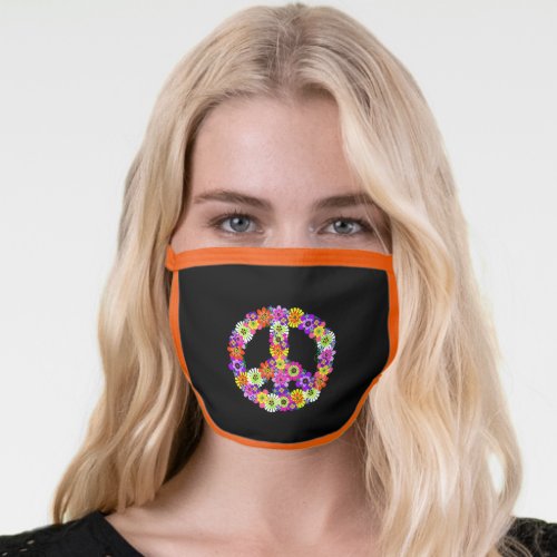 Peace Sign Floral with orange trim Face Mask