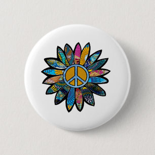 Peace Sign Flower Blues Button