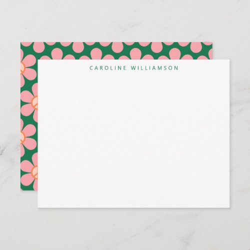 Peace Sign Flower Green Pink Custom Stationery Note Card